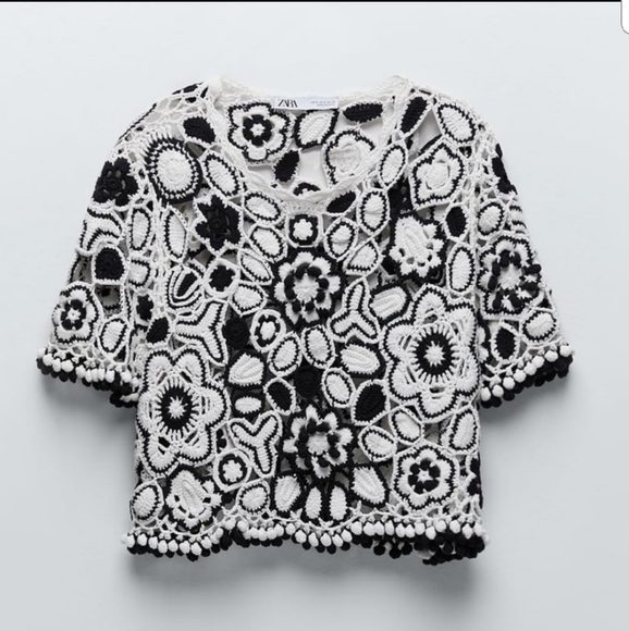 ZARA Crocheted Pompom Sweater Sz M - Picture 5 of 6